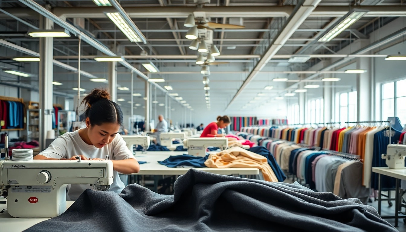 Visualize the work environment at a Clothes Factory China showcasing skilled artisans producing high-quality garments.