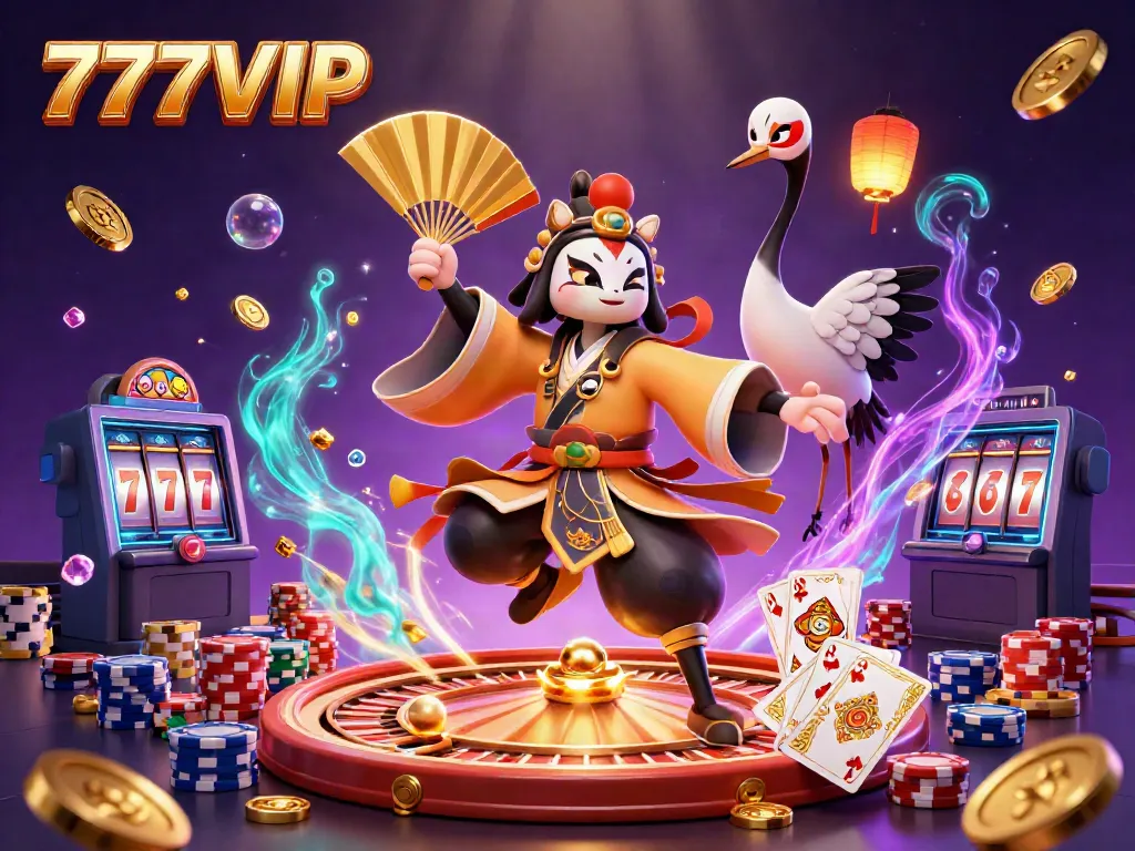 Experience the thrill of 777VIP with a dynamic 3D illustration showcasing vibrant casino elements.