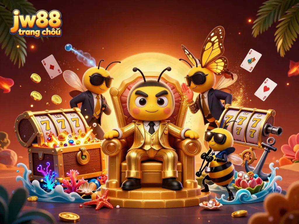 Win big at jw88 trang chủ with an energetic scene featuring a bumblebee mob boss in a dynamic casino setting.