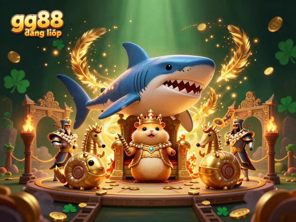 Engage in thrilling gaming at GG88 đăng nhập, with a fierce hamster king presiding over a vibrant casino scene.