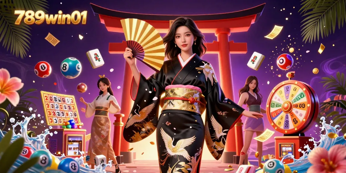 Experience the vibrant excitement of 789win01 with a dynamic casino illustration featuring colorful lottery elements and elegant characters.