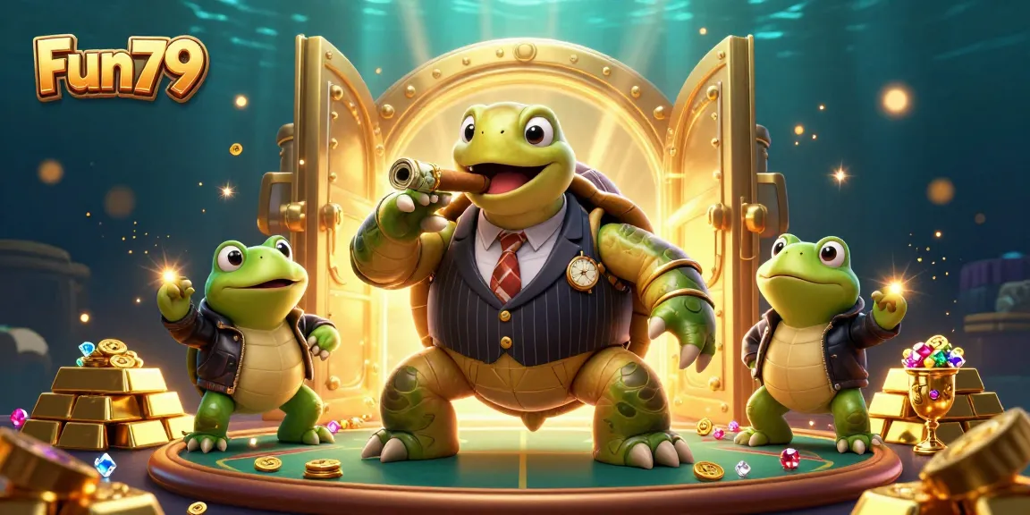 Join the excitement at Fun79 with a massive turtle mobster and frog enforcers amidst gold and jewels.