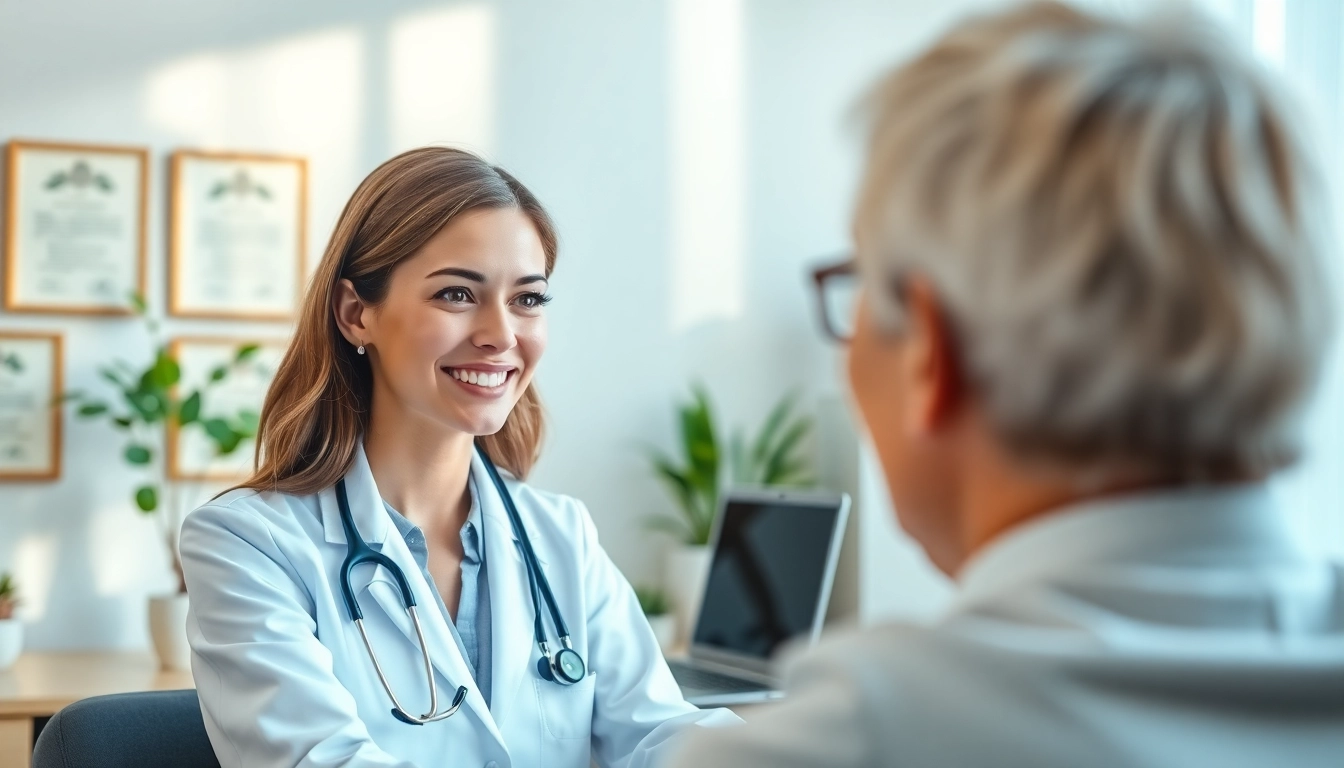 Engaging online doctor consultation flat fee session showcasing a friendly physician connecting with a patient.