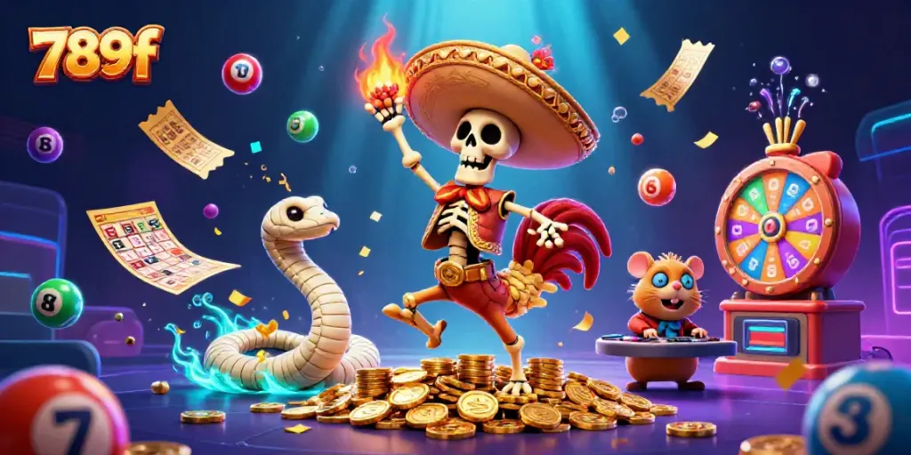 Experience vibrant gaming action in 789f with a lively cartoon scene of gambling excitement and entertainment.