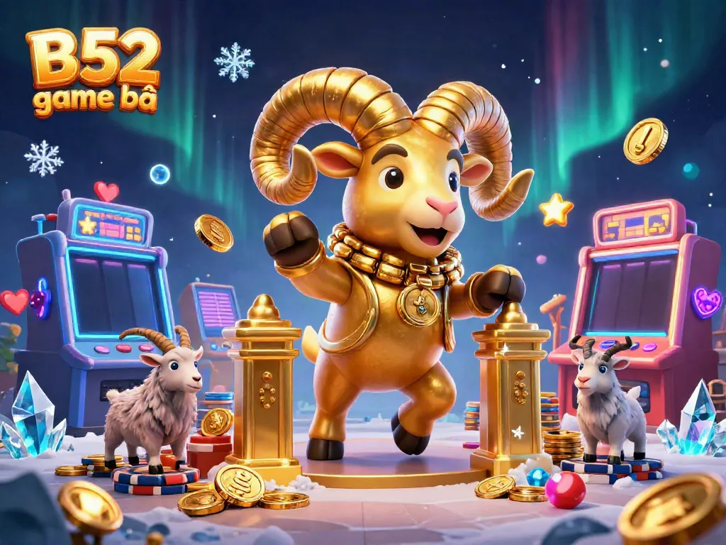 Experience thrilling action with B52 game bài in this vibrant casino scene featuring a dynamic golden ram.