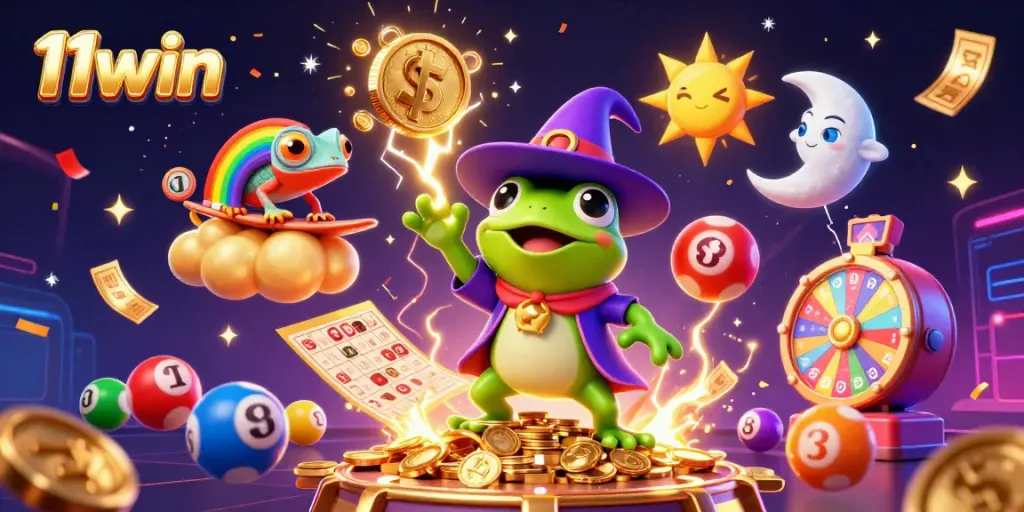 Win big with 11win in this vibrant digital casino scene showcasing excitement and energy.