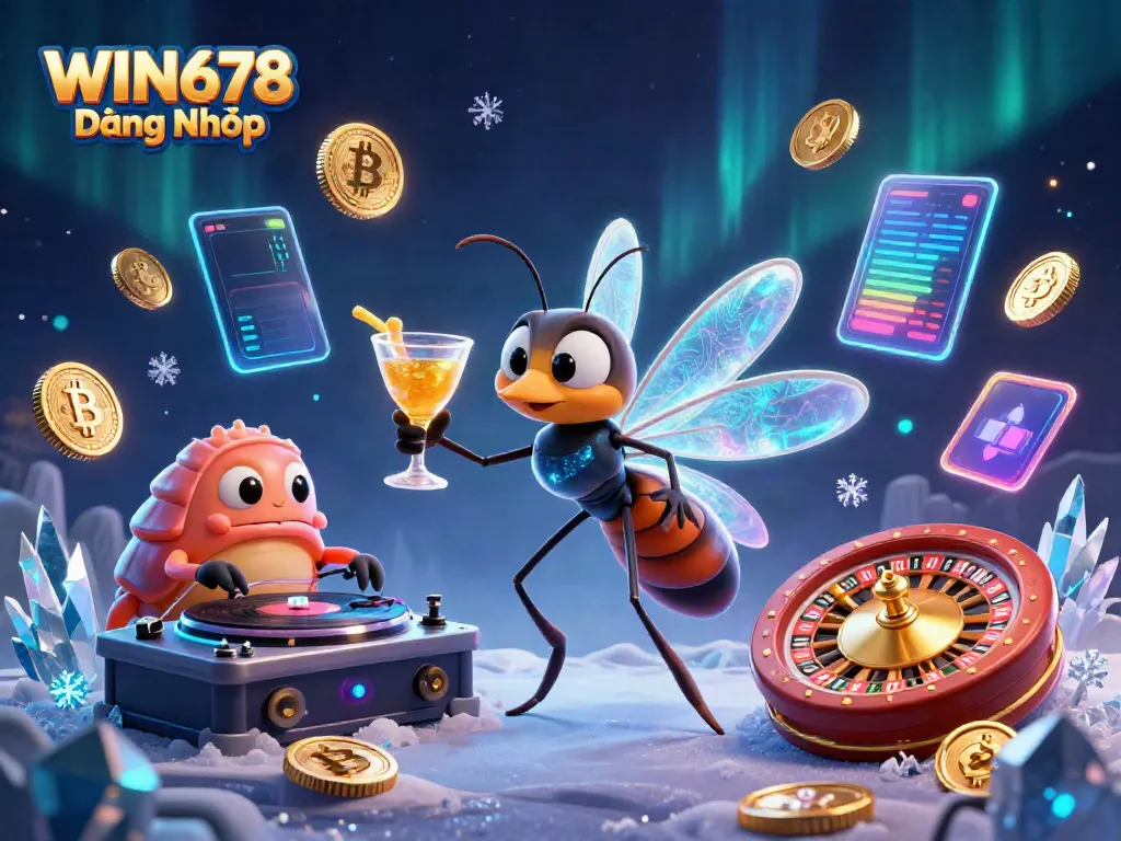Experience winning with WIN678 Đăng Nhập, featuring a casino mascot and vibrant crypto elements.