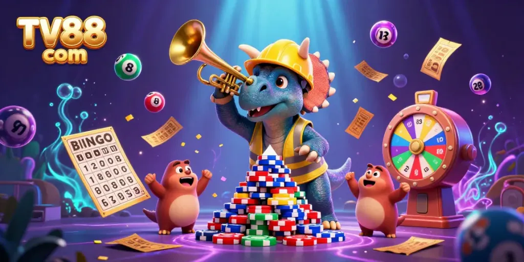 Engage with TV88 com while enjoying a vibrant scene of casino-themed fun.