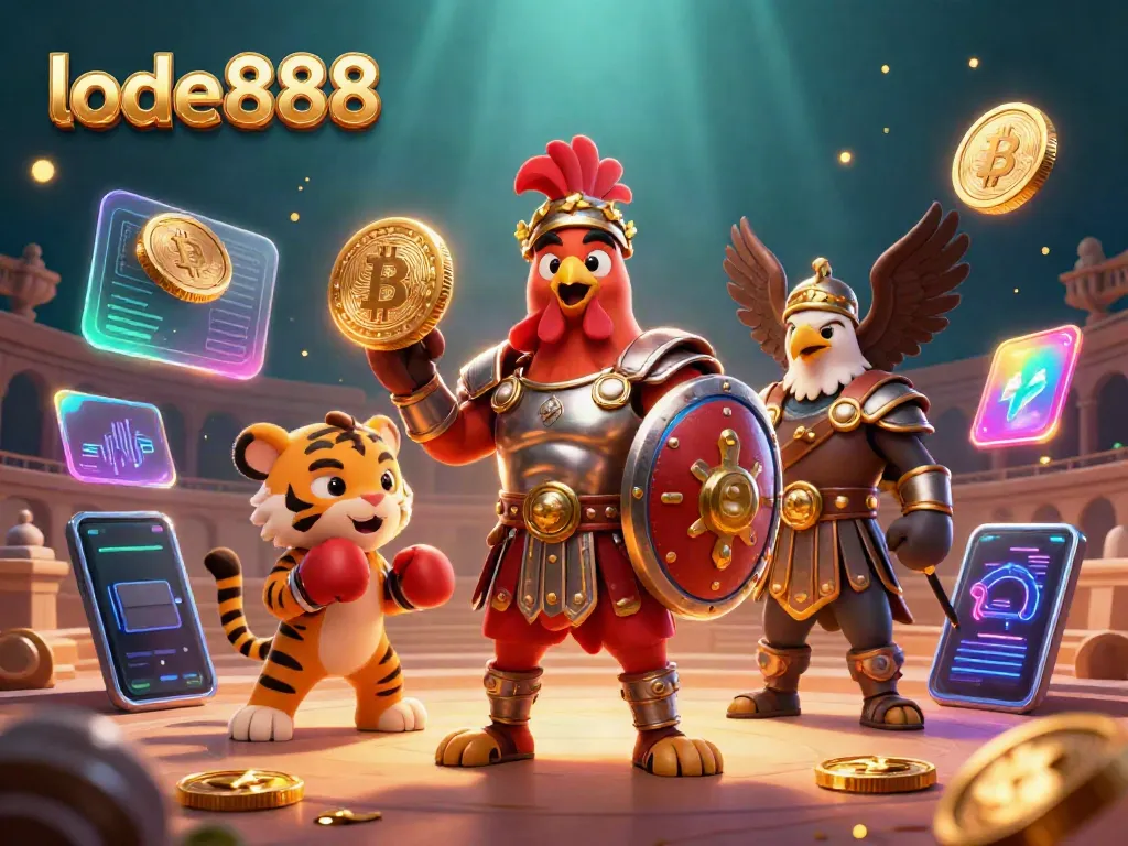 Engage in thrilling bets at lode888, showcasing cartoon characters in a dynamic casino-themed scene.