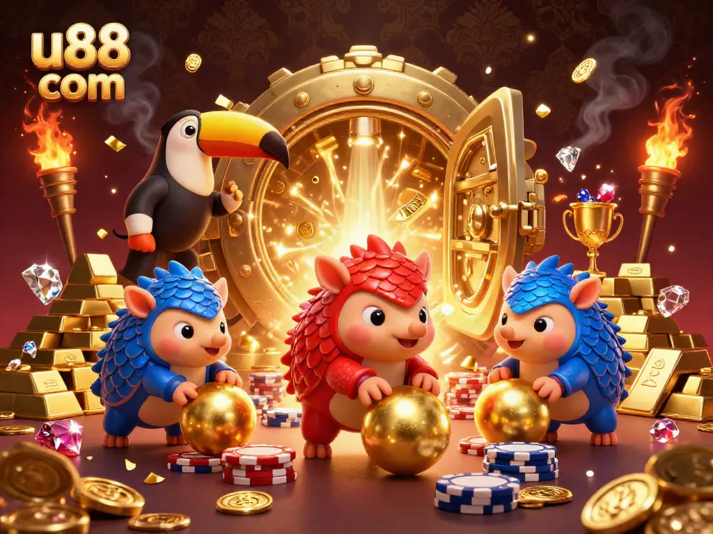 Experience excitement at u88 com with vibrant pangolin characters enjoying poker-themed playful chaos.