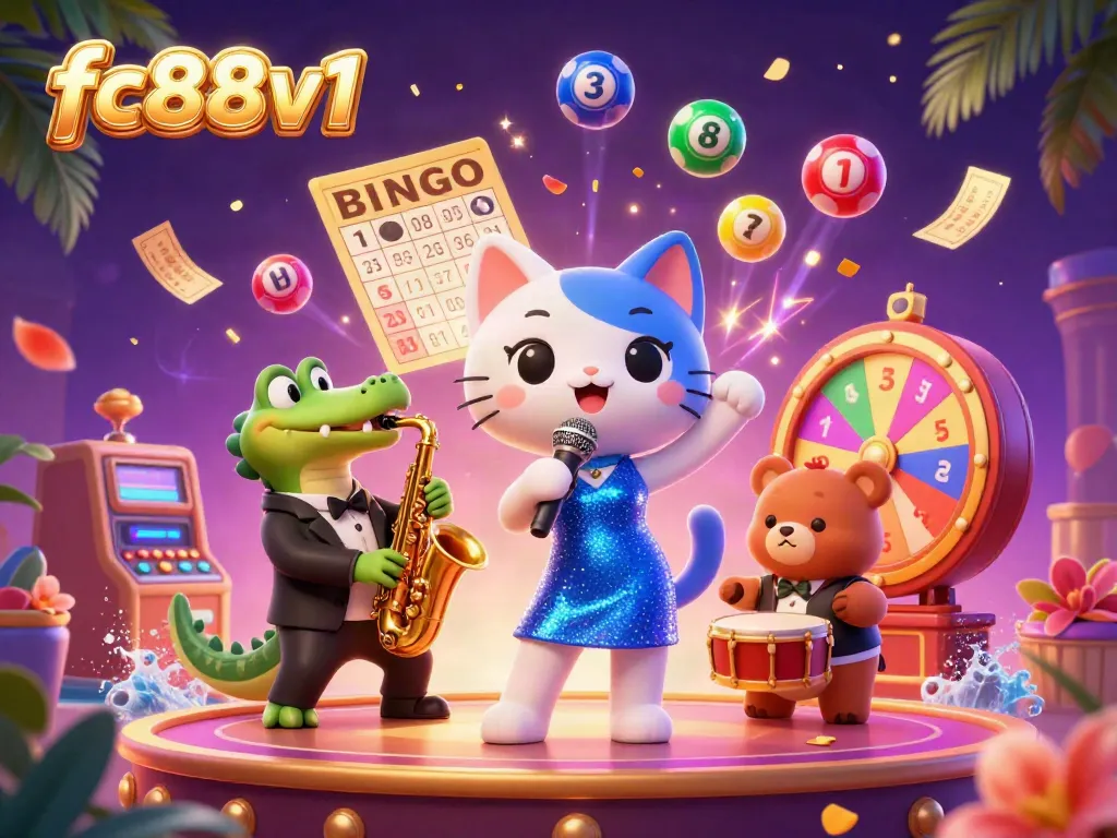 Experience the excitement of casino games with vibrant characters and elements in this fc88v1 illustration.