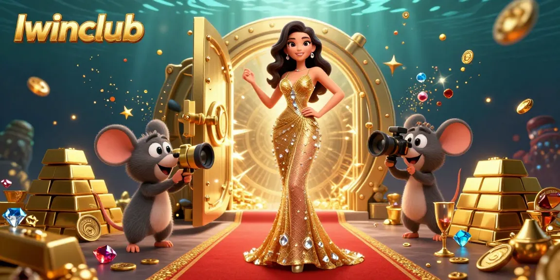 Iwinclub showcases thrilling high-stakes gaming with dazzling gold treasures and a glamorous host.
