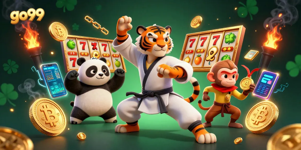 Win big with go99's thrilling slots scene featuring animated kung fu characters.