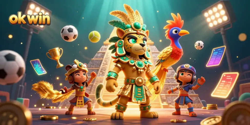Engage in thrilling gambling adventures with the captivating characters of ok win, immersed in dynamic animated elements.