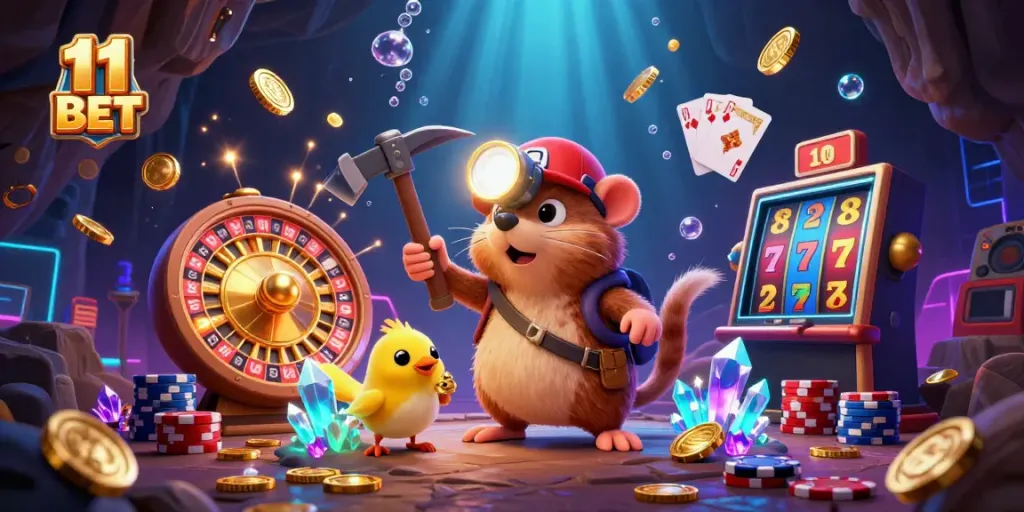 Experience thrilling gaming action with the vibrant 11 BET online casino scene featuring dynamic slots and casino elements.