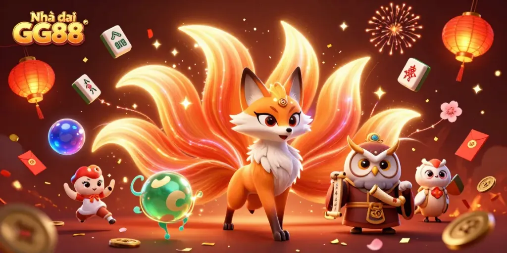 Engage with Nhà cái GG88's vibrant gaming world featuring animated characters and celebratory symbols.
