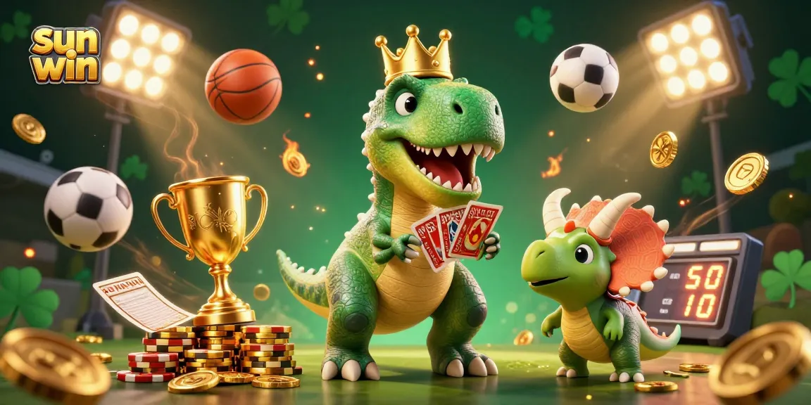 Experience the thrill of sun win with a vibrant 3D scene featuring dinosaurs and betting action.