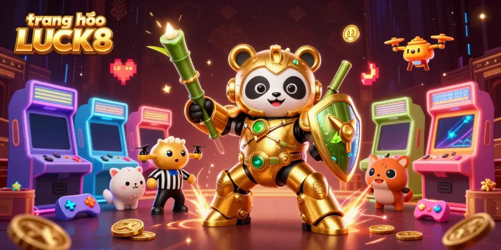 Experience the excitement of trang chủ LUCK8 in a vibrant 3D casino-themed illustration featuring engaging characters and game elements.