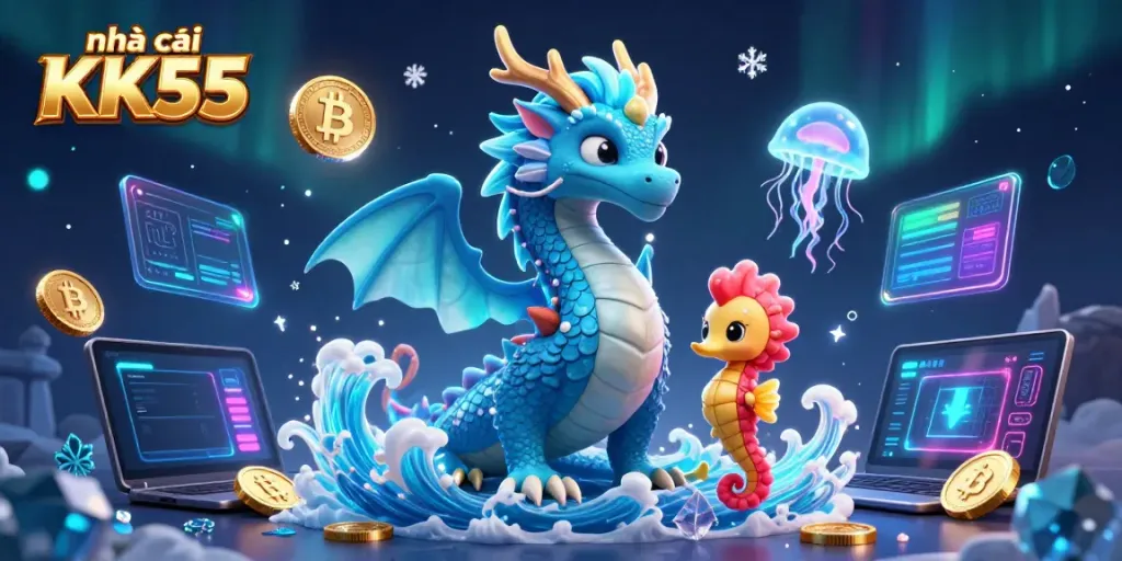 Experience excitement at nhà cái KK55 with an azure water dragon, seahorse knight, and neon jellyfish.