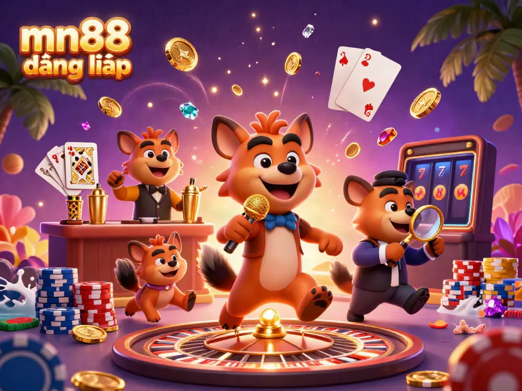 Experience the excitement of mn88 đăng nhập with dynamic casino fun as hyenas entertain in a lively scene.