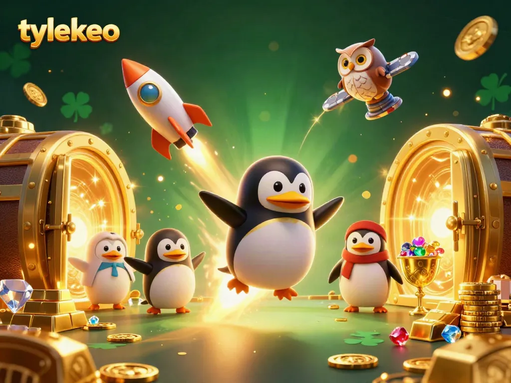Experience thrilling sports betting with tylekeo as a golden penguin blasts towards a poker chip casino.