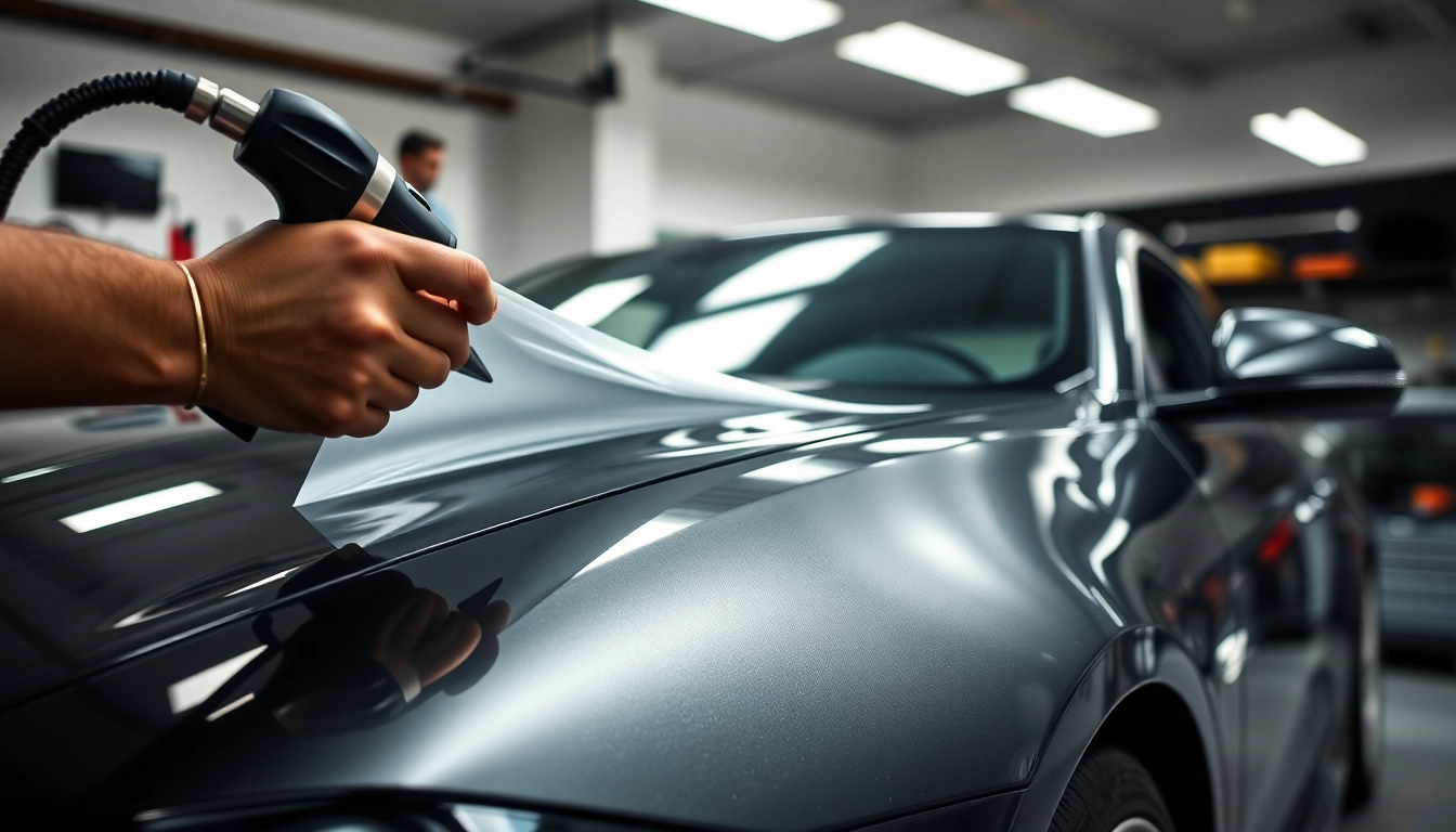 Applying paint protection film near me for enhanced vehicle preservation.