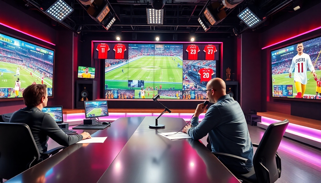 Captivating sports broadcasting scene showcasing live sports coverage and dynamic energy.