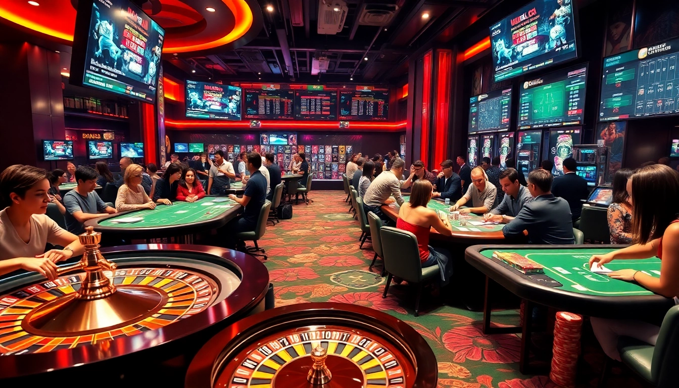 Feeling the excitement of keonhacai 5 with vibrant sports betting action in a luxurious casino setting.