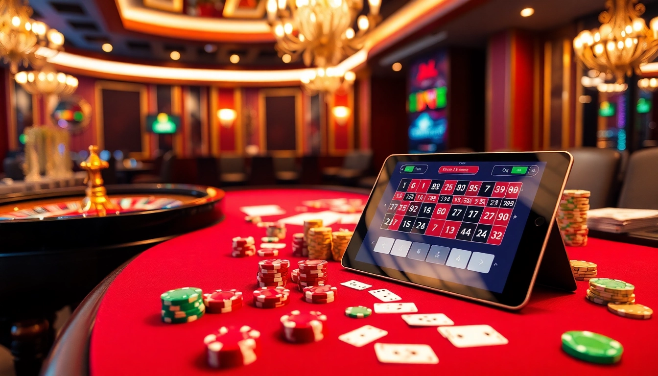 Experience the excitement of gaming at 7hh with vibrant poker chips and a roulette wheel.