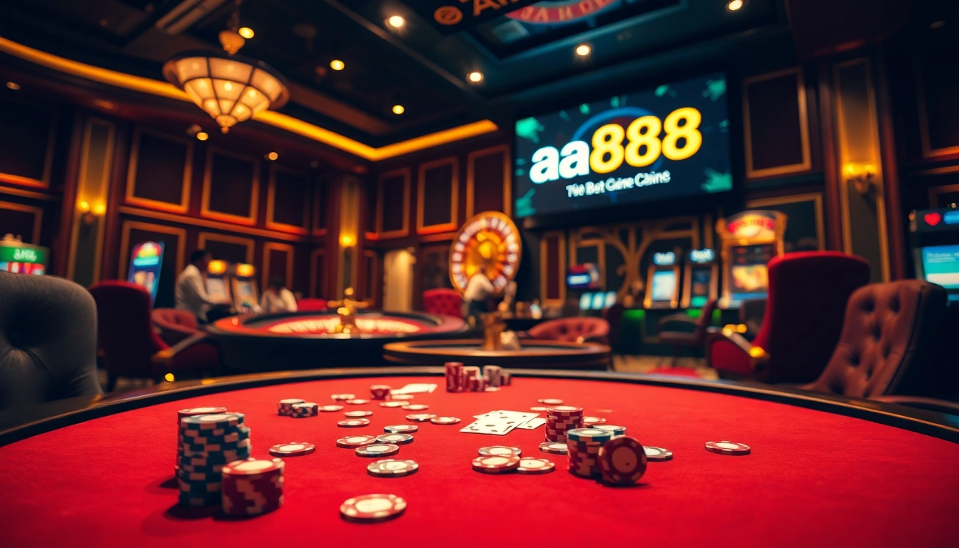Participe de uma jogabilidade emocionante no cassino aa888, com mesas de pôquer vibrantes e roleta.