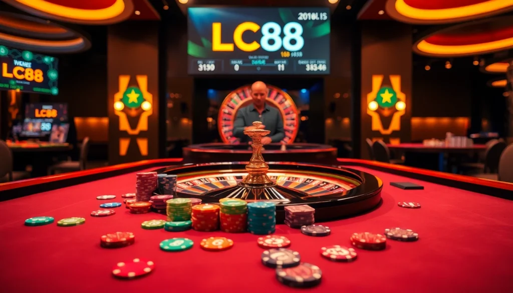 Experience exciting gaming at LC88 casino with vibrant tables and strategic betting.