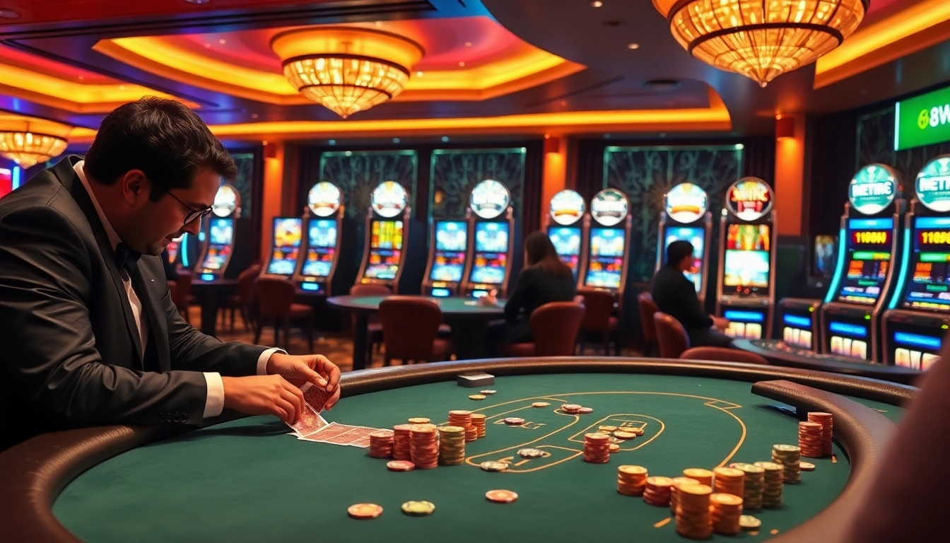 Excitement of high-stakes gambling at 58 WIN with colorful chips and elegant casino decor.