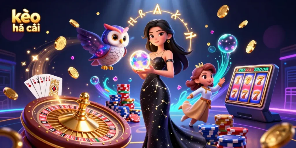 Engage in thrilling kèo nhà cái betting with vibrant casino elements showcasing a stunning mystical scene.