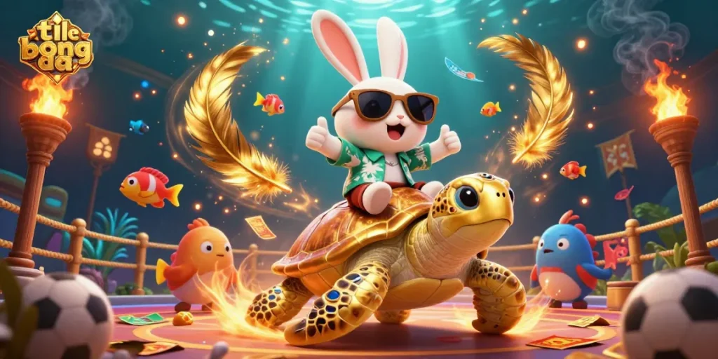 Experience ti le bong da with a lively sports betting scene featuring a lucky rabbit and golden turtle.