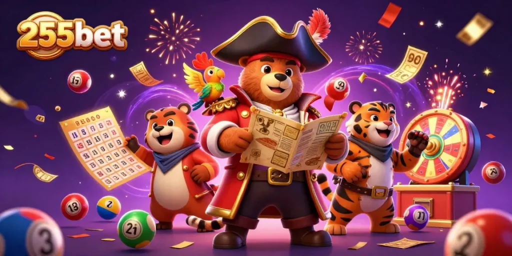 Experimente jackpots emocionantes na 255bet com bolas de loteria vibrantes e elementos dinâmicos de cassino.