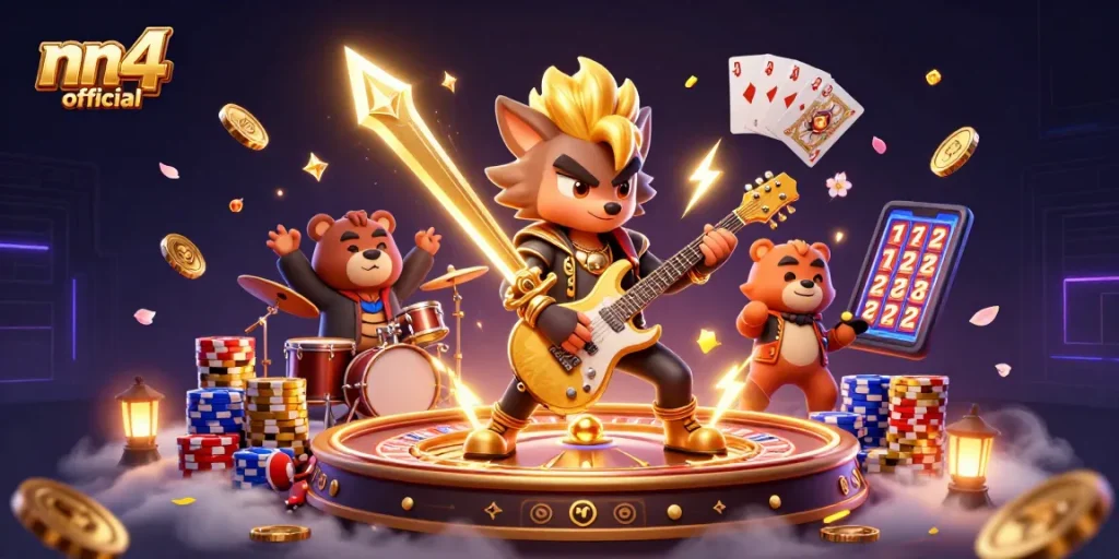 Win big at nn4 official with this vibrant casino-themed 3D illustration featuring exciting game elements.