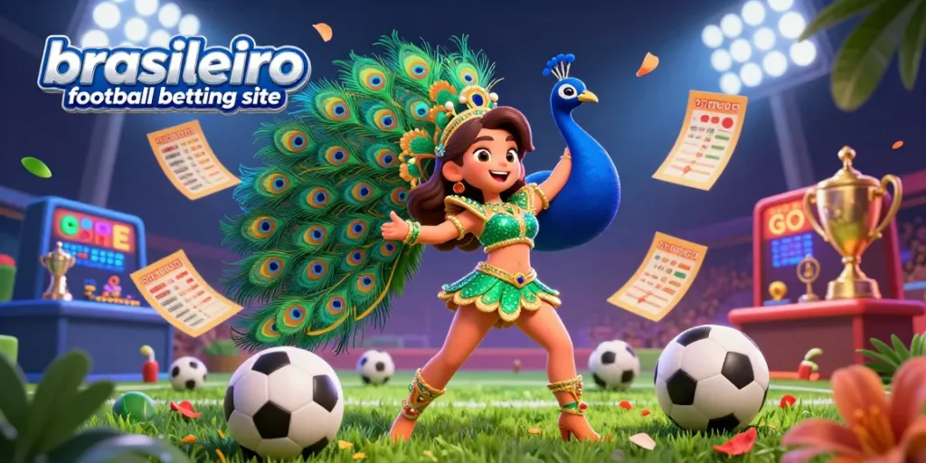 Engage with the excitement at a brasileiro football betting site, highlighted by vibrant football action and dynamic betting elements.