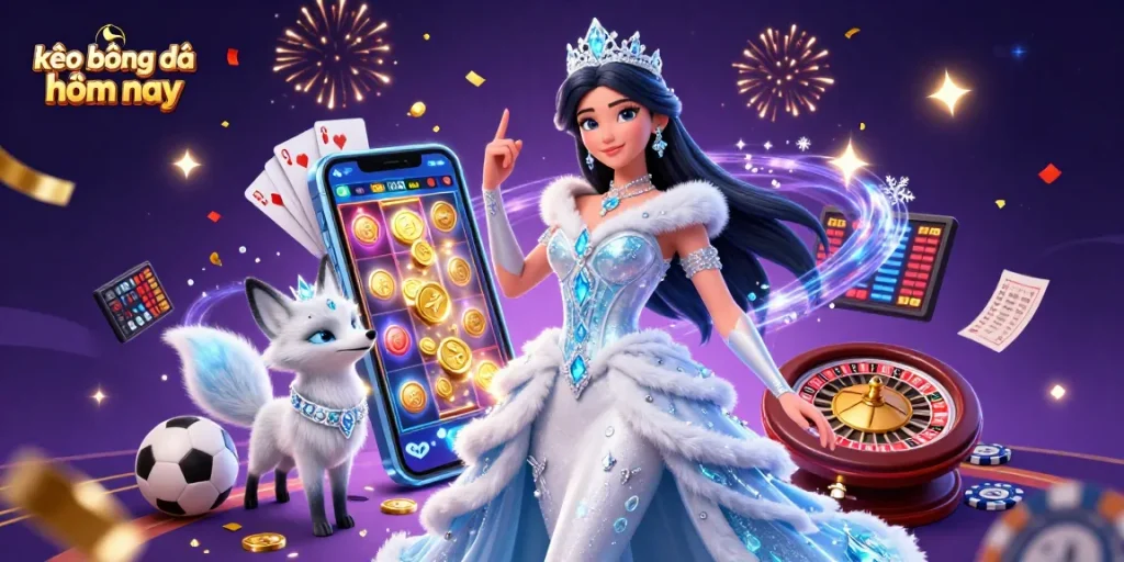 Engage with kèo bóng đá hôm nay featuring dynamic sports betting elements in a vibrant casino scene.