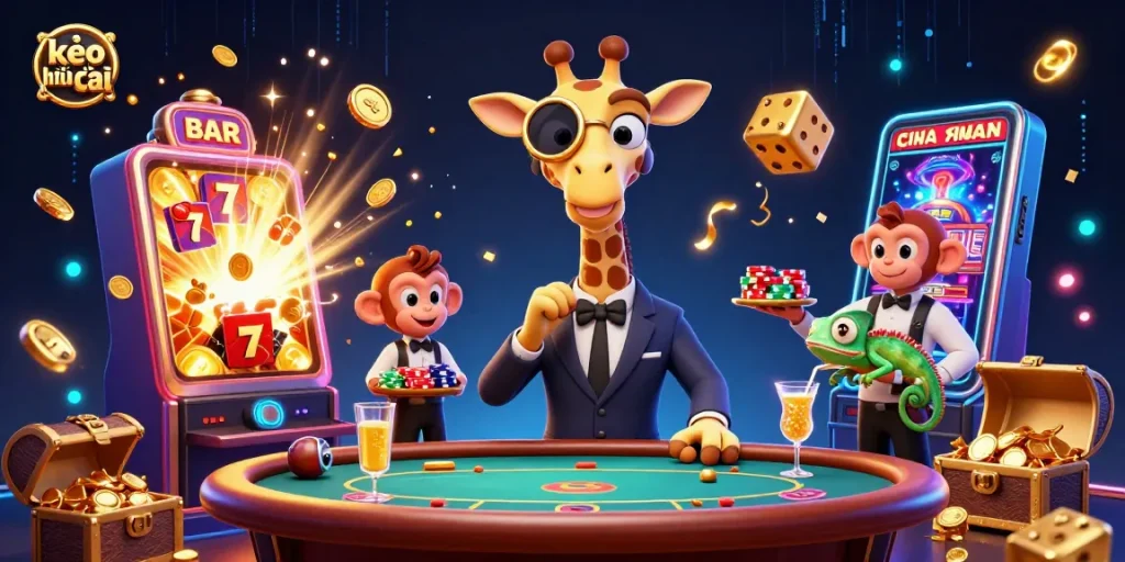 Experience kèo nhà cái with vibrant 3D action featuring high-roller giraffe and vibrant casino elements.