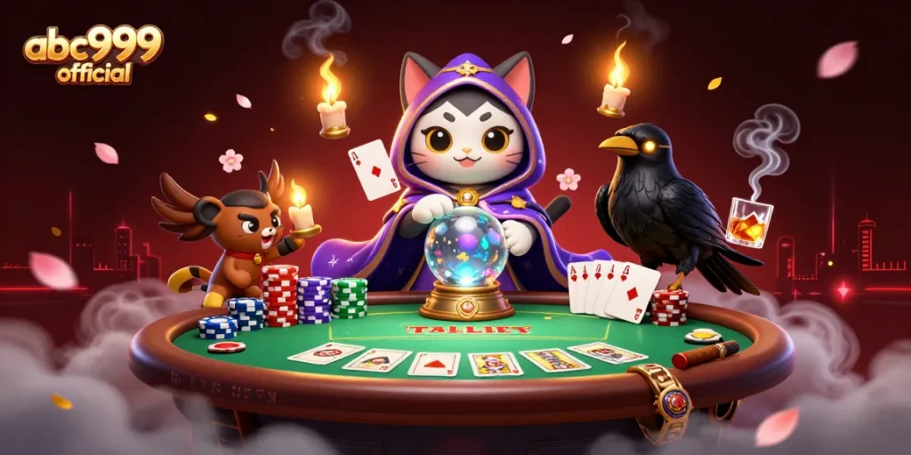 Play exciting casino games with abc999 official, featuring vibrant poker elements and mystical characters.