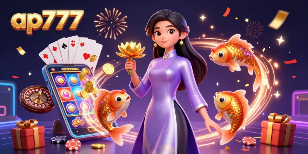Experimente o vibrante mundo dos jogos da ap777 com personagens deslumbrantes e elementos de cassino atraentes.