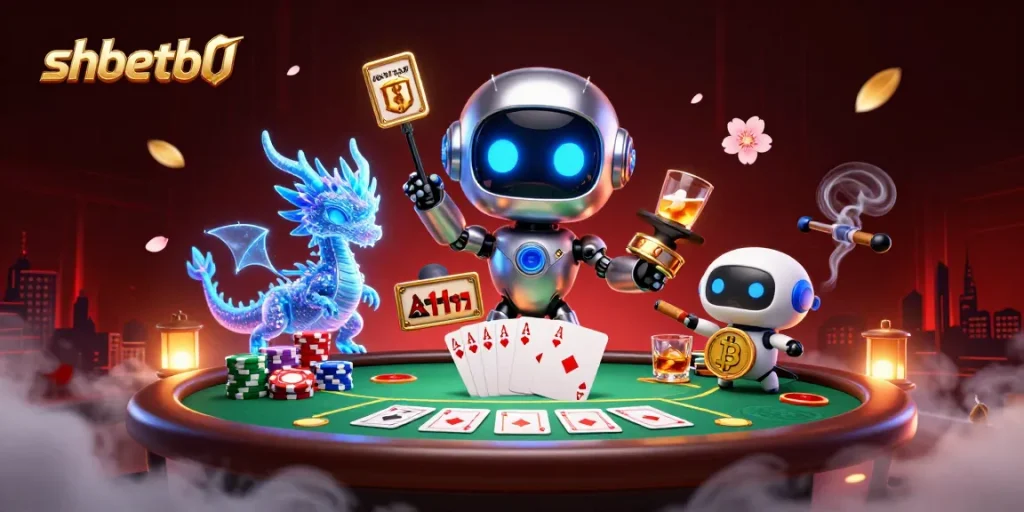 Experience thrilling shbetb0 gaming at vibrant poker tables featuring our neon mascot and exciting competition