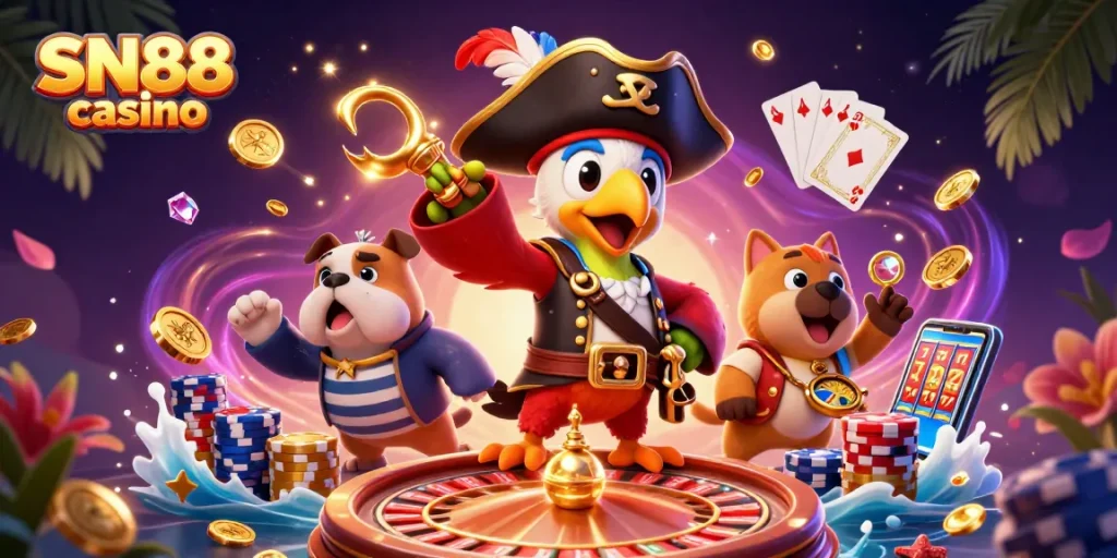 Experience thrilling gaming with SN88 casino's vibrant atmosphere and engaging characters.
