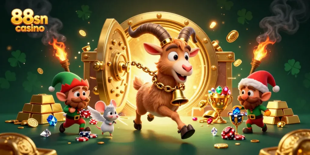 Experience thrilling adventures at 88sn casino with dynamic characters in a captivating casino scene.