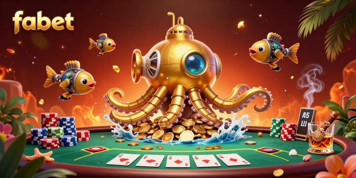Experience fabet's thrilling casino action with a unique golden kraken submarine and dynamic poker elements.