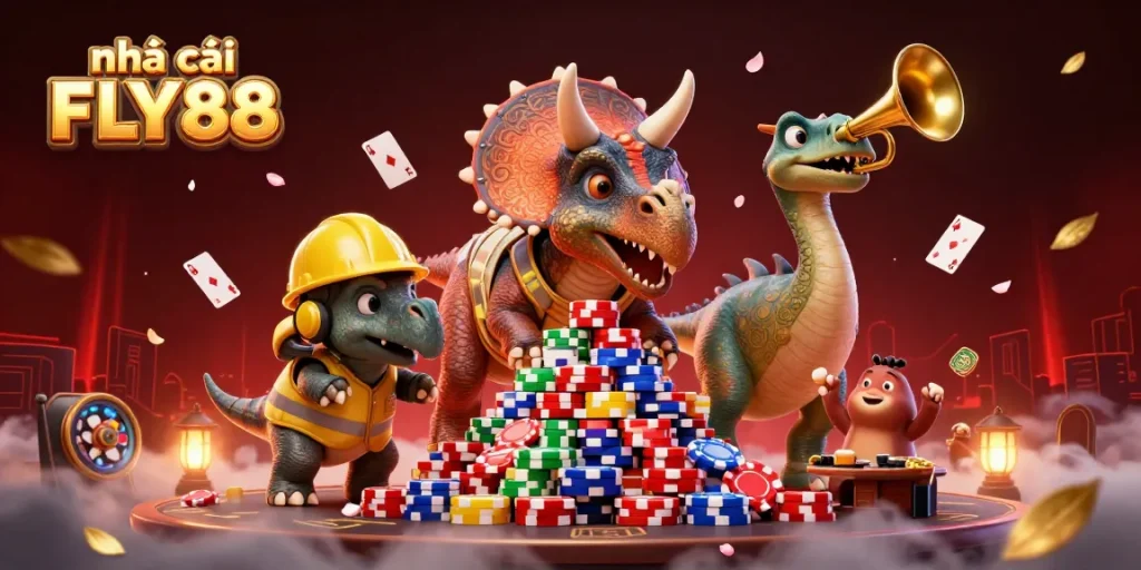 Engage with nhà cái FLY88 and enjoy vibrant gaming experiences with a lively 3D casino scene.