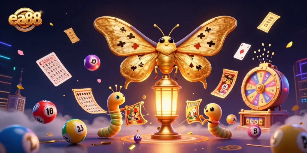 Experience the excitement of ea88 casino action with vibrant lottery balls and golden elements.