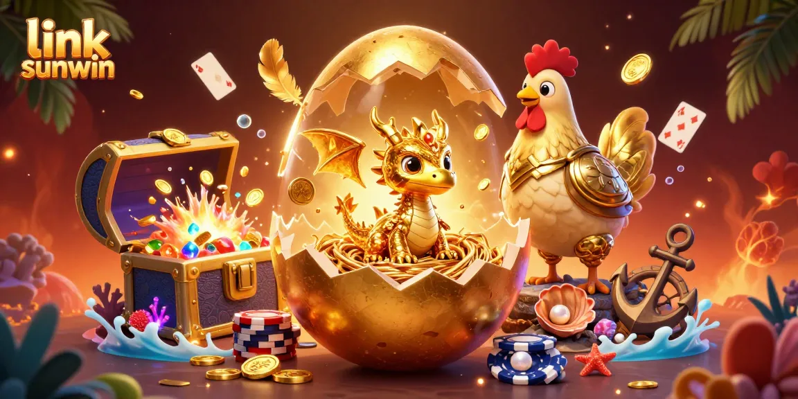 Engaging players with link sunwin in a vibrant 3D casino scene featuring golden treasures and game chips.